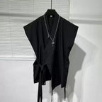 Vintage Lace-Up Loose Sleeveless Shirt