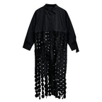 Spliced Hollow Circle Tassel Casual Shirt Dress