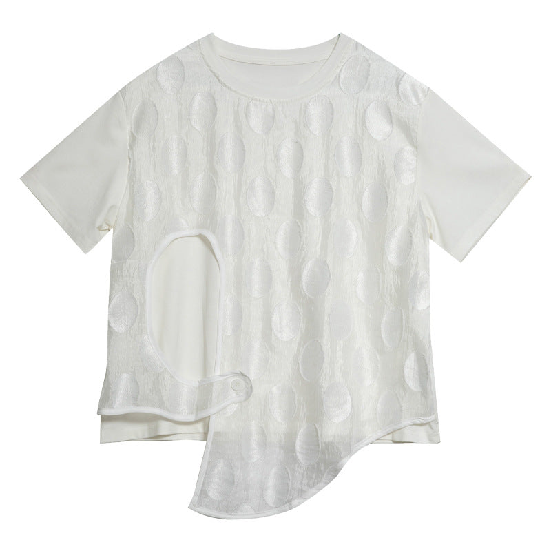 Asymmetric Round Neck Loose Fake Two-piece T-shirt