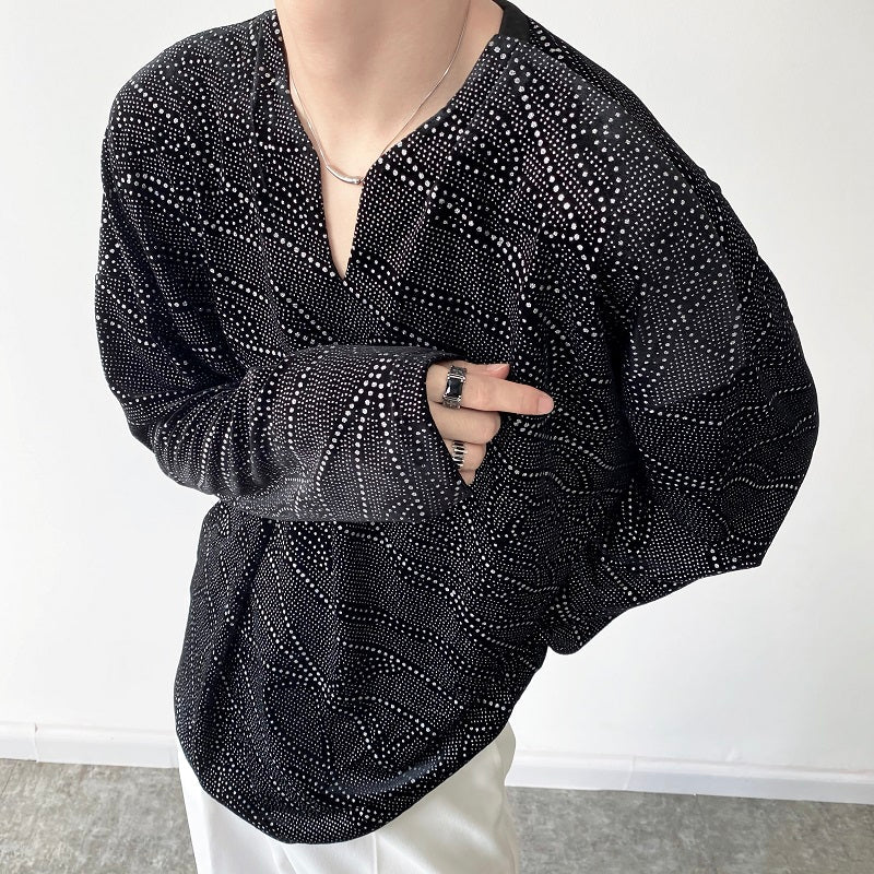 Retro V-neck Long-sleeved T-shirt