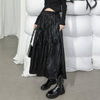 High Waist Casual Pleated Pu Leather Skirt