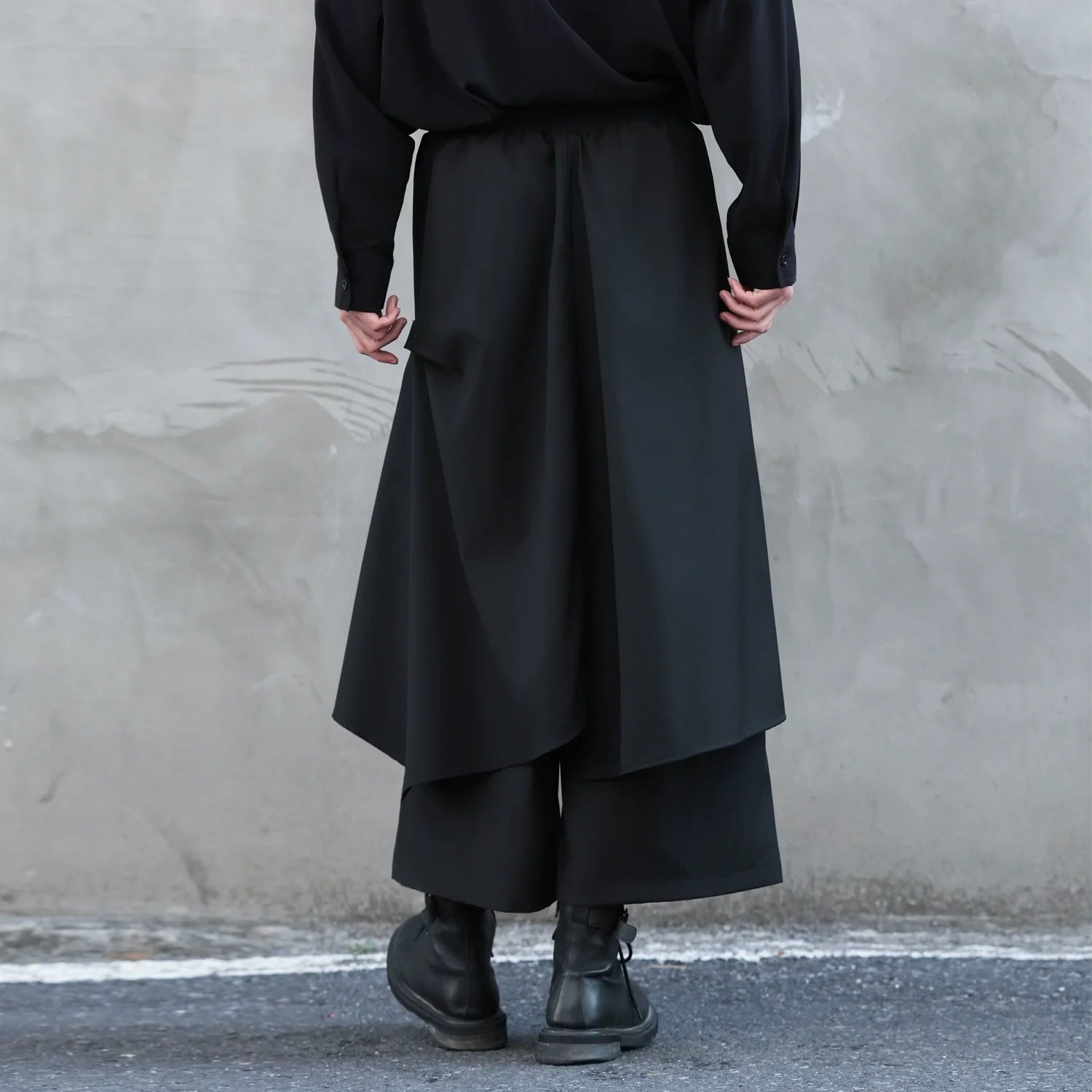 Loose Elastic Waist Wide Leg Fake Two Piece Culottes