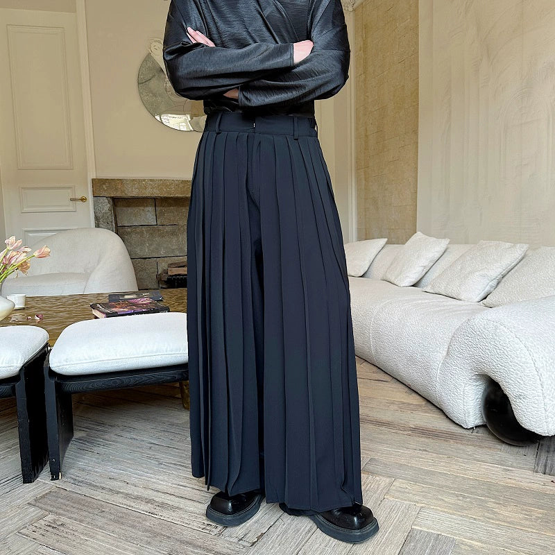 Straight Loose Double Layer Pleated Culottes