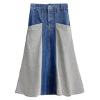 Loose Casual Denim Patchwork A-line Skirt