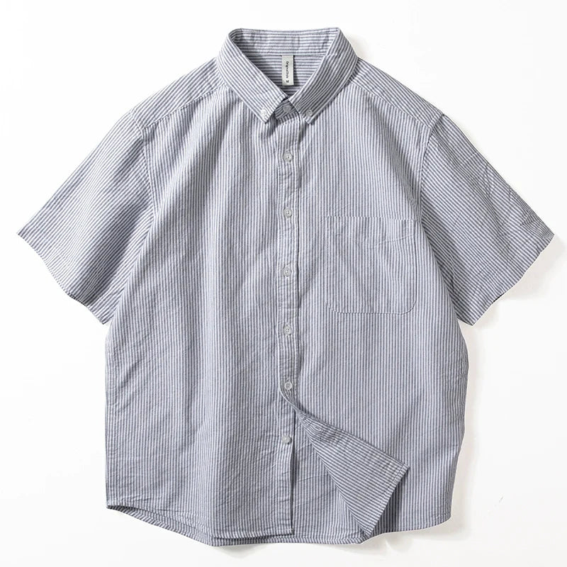 Blue Striped Cotton Loose Casual T-shirt
