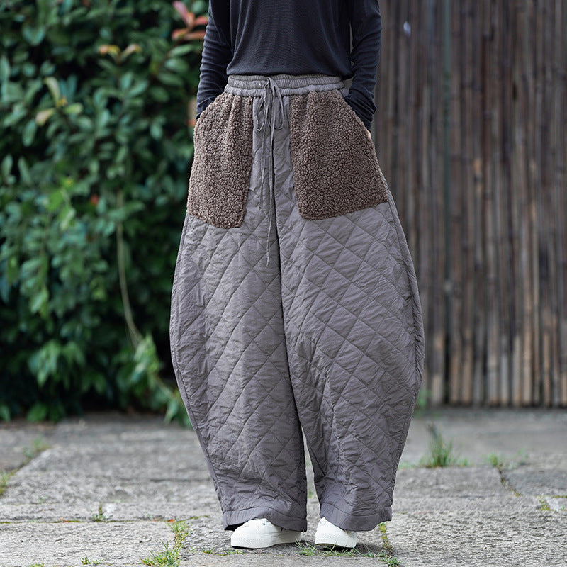 Patchwork Pattern Thickened Cotton Casual Pants