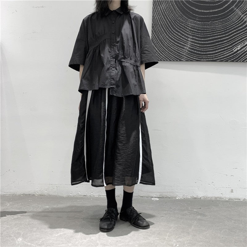 Japanese Style Irregular Pleated Loose T-shirt