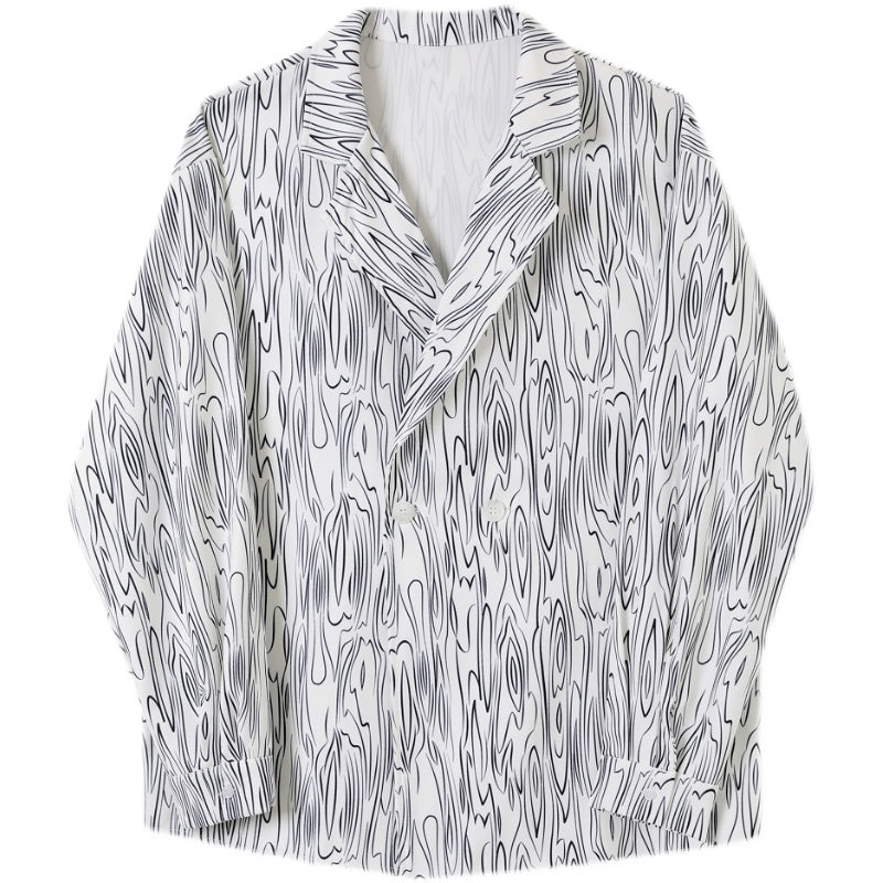 Water Ripple Print Lapel Long-sleeve Shirt