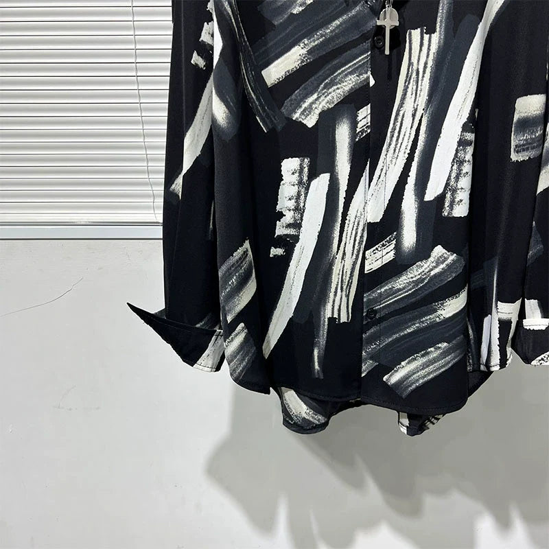 Loose Irregular Printed Casual Long-sleeved Shirt