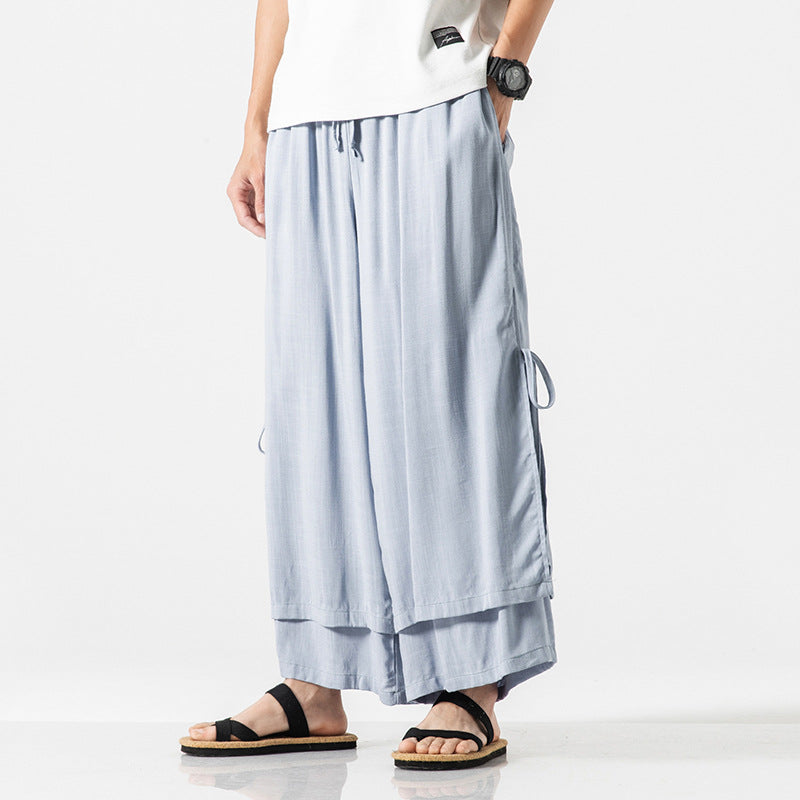 Japanese Style Cotton and Linen Side Strap Two-piece Culottes