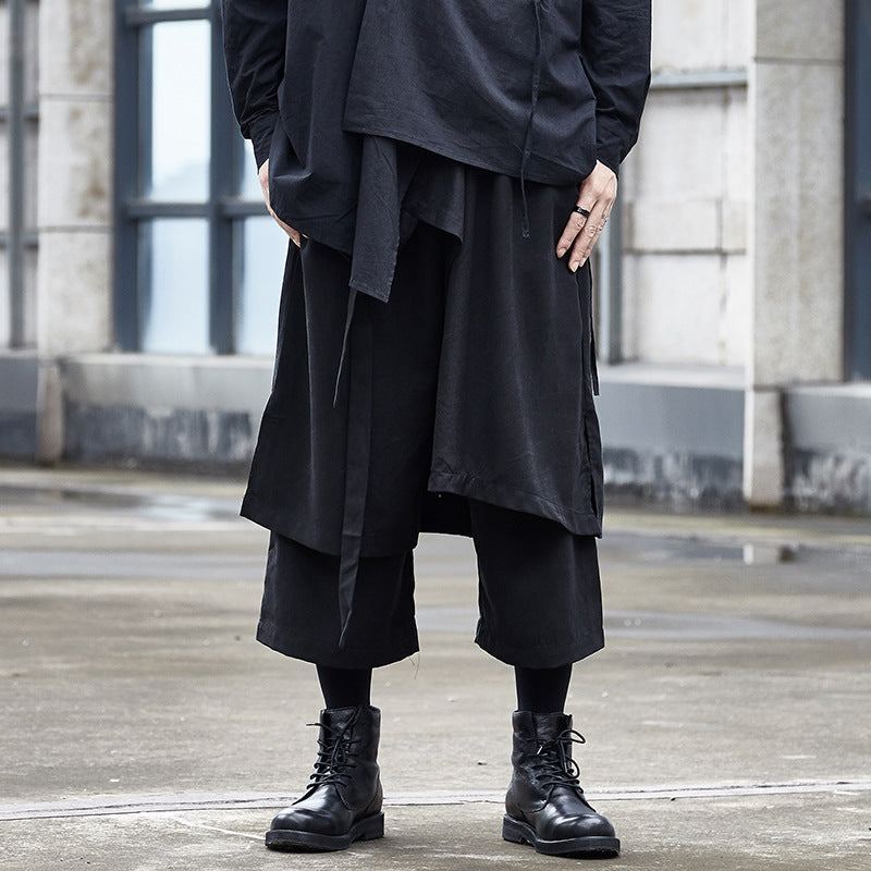 Loose Cropped Culottes Multi-layer Hakama Pants