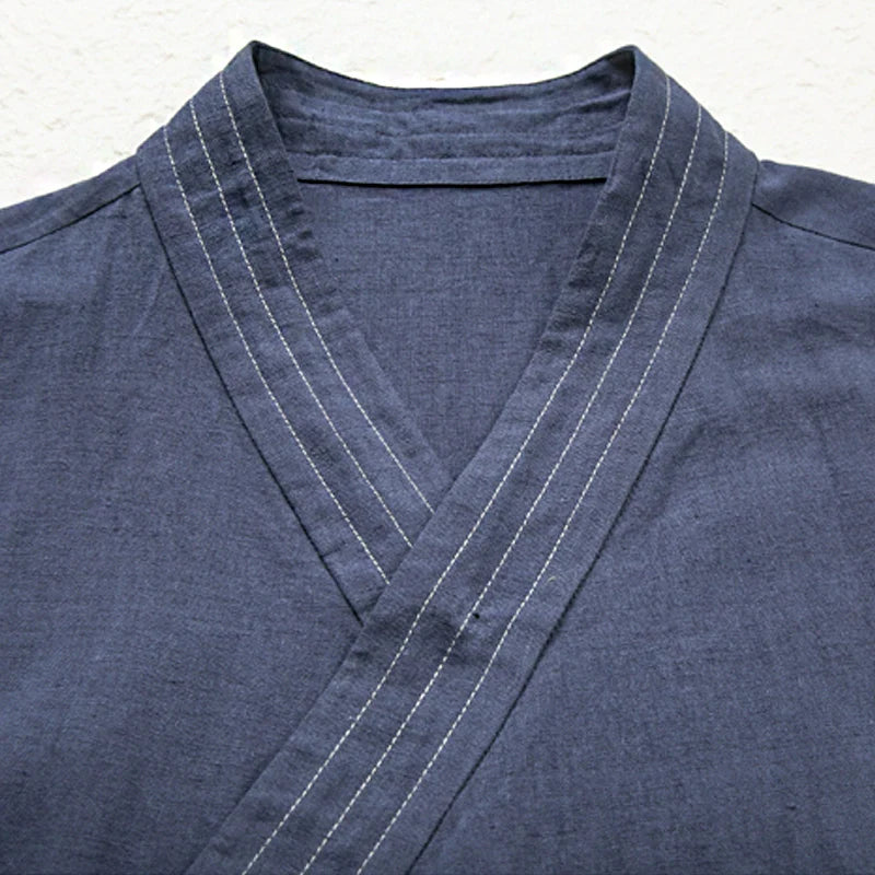 Cotton and Linen Striped Thin Breathable Vest Sleeveless