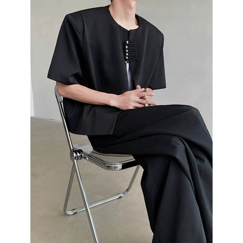 Buttoned Short Shoulder-padded Shirt