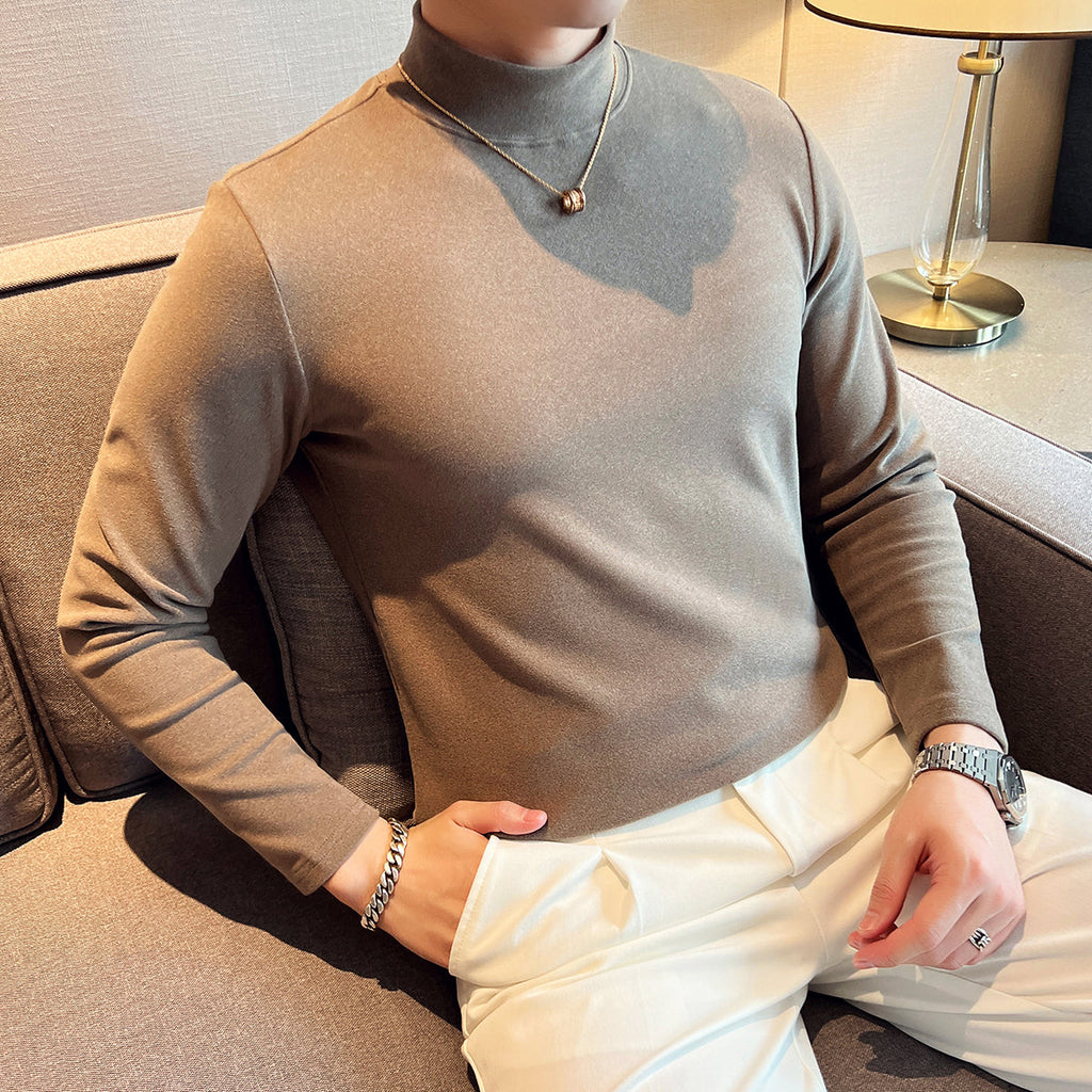 Slim Fit British Half Turtleneck Long Sleeve T-Shirt