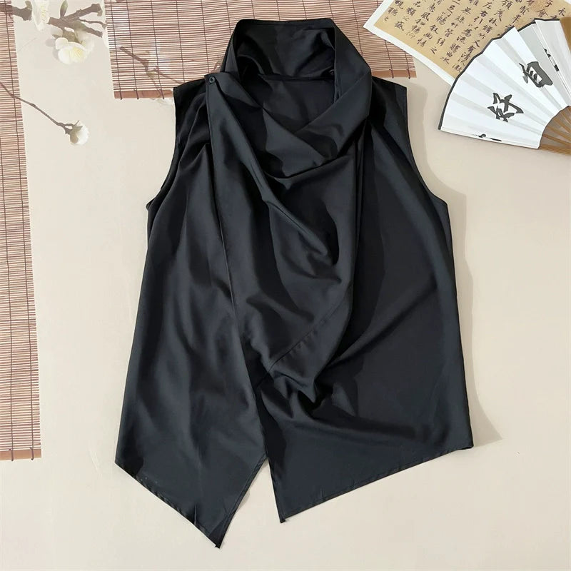 Irregular Shoulder Ice Silk Sleeveless Vest
