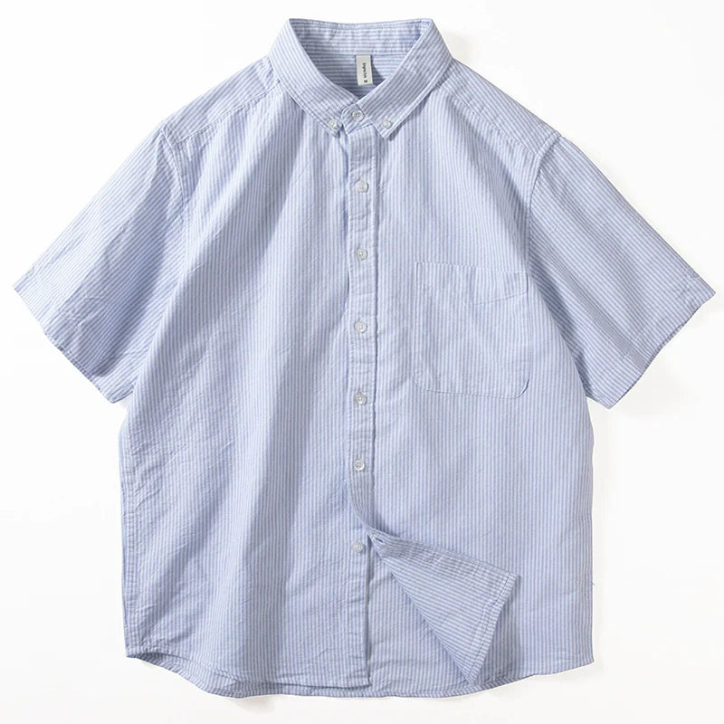 Blue Striped Cotton Loose Casual T-shirt
