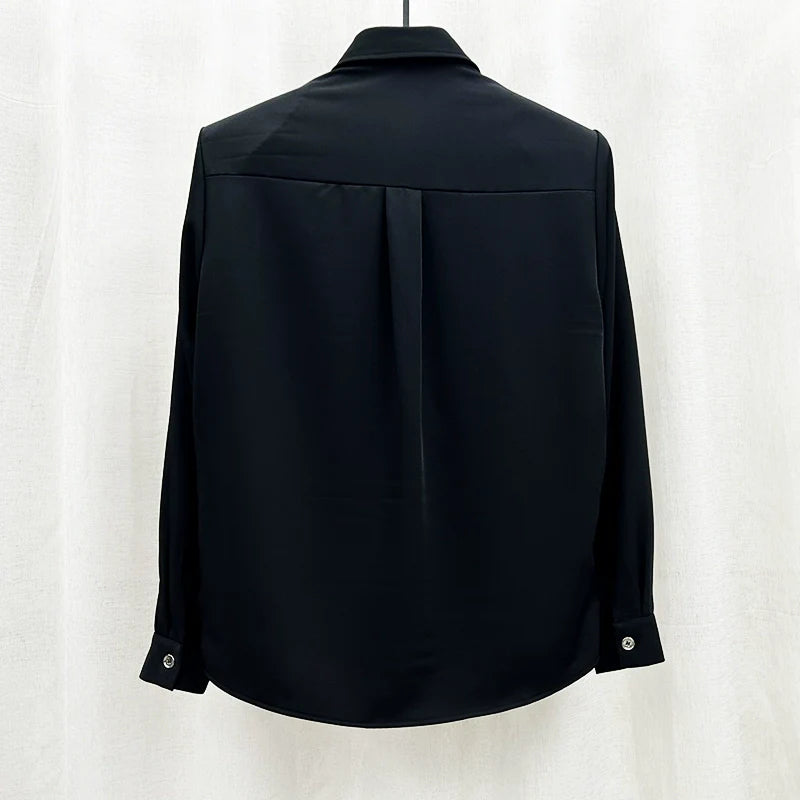 Patchwork Long Sleeve Shoulder Pad Shirt