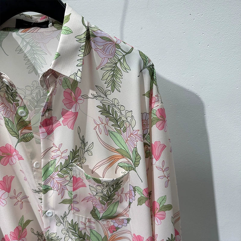 Retro Print Loose Non-iron Drape Shirt