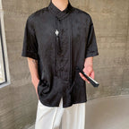 Summer Vintage Satin Jacquard Tassel Shirt