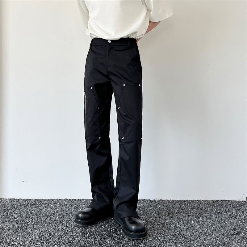 Vintage Rivet Cargo Zipper Casual Trousers