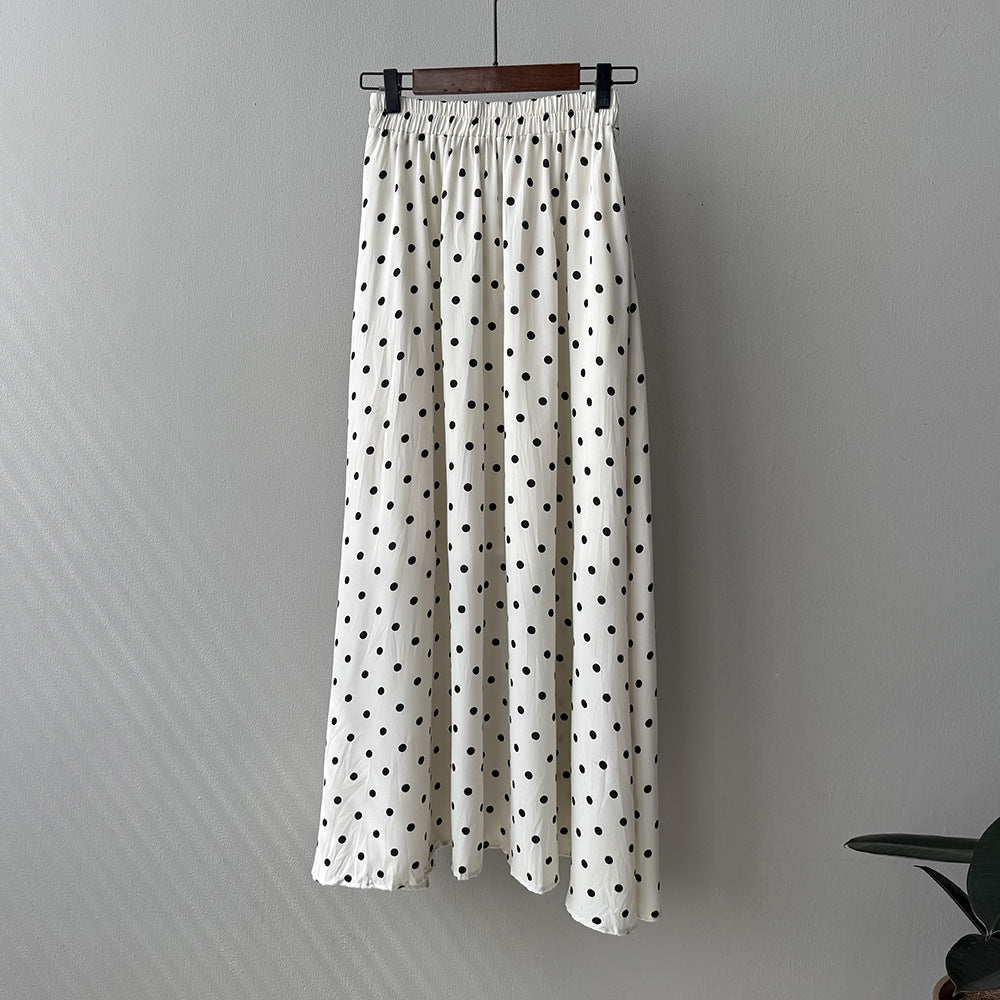 Polka Dot Elastic High Waist A-line Skirt