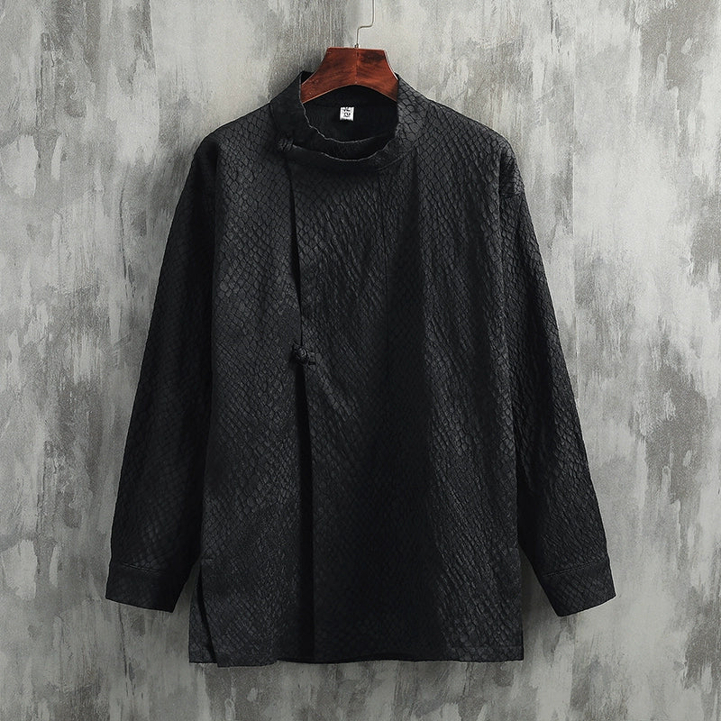 Retro Python Pattern Button-Down Jacquard Zen Shirt