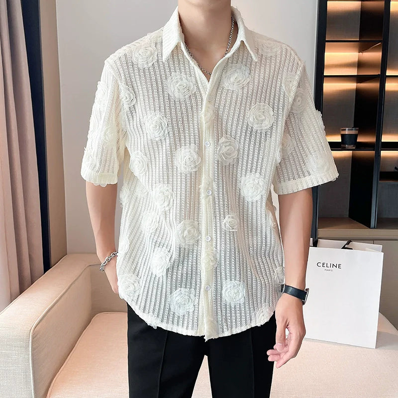 Hollow 3D Floral Short-sleeved Shirt