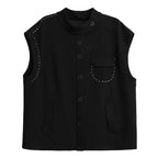 Black Loose Vest Elastic Waist Skirt Suit