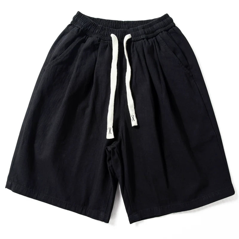 Cotton Elastic Drawstring Straight Loose Casual Shorts