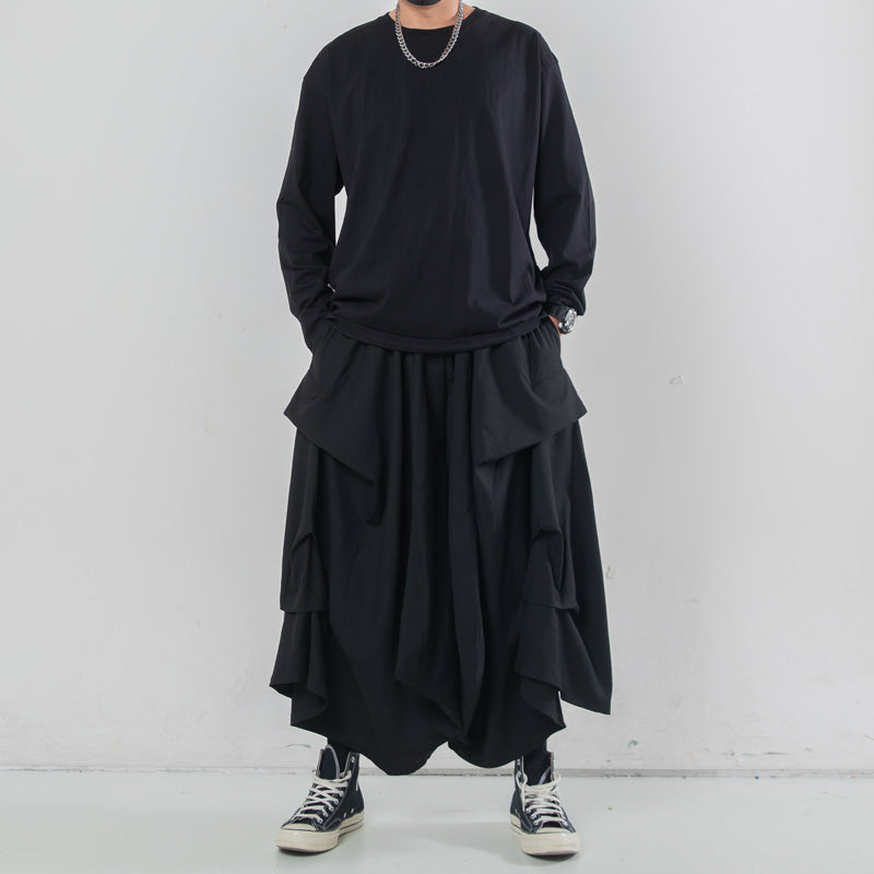 Multi-layered Pleated Cropped Wide-leg Pants Hakama