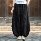 Raw-edge Linen Wide-leg Harem Pants