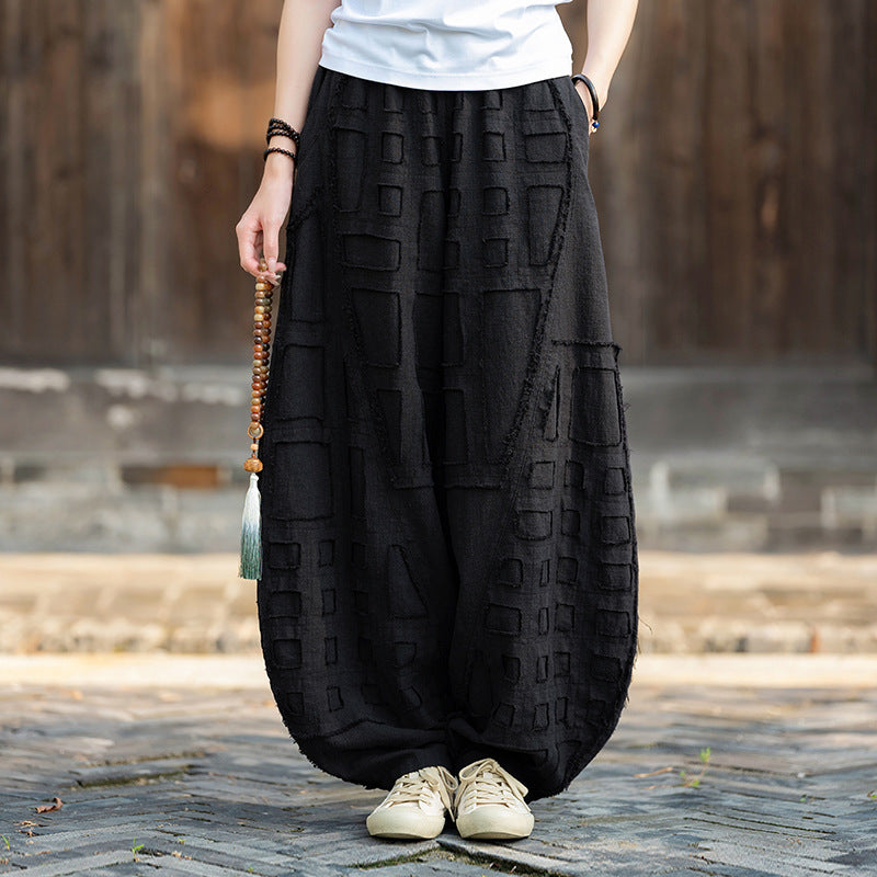 Raw-edge Linen Wide-leg Harem Pants