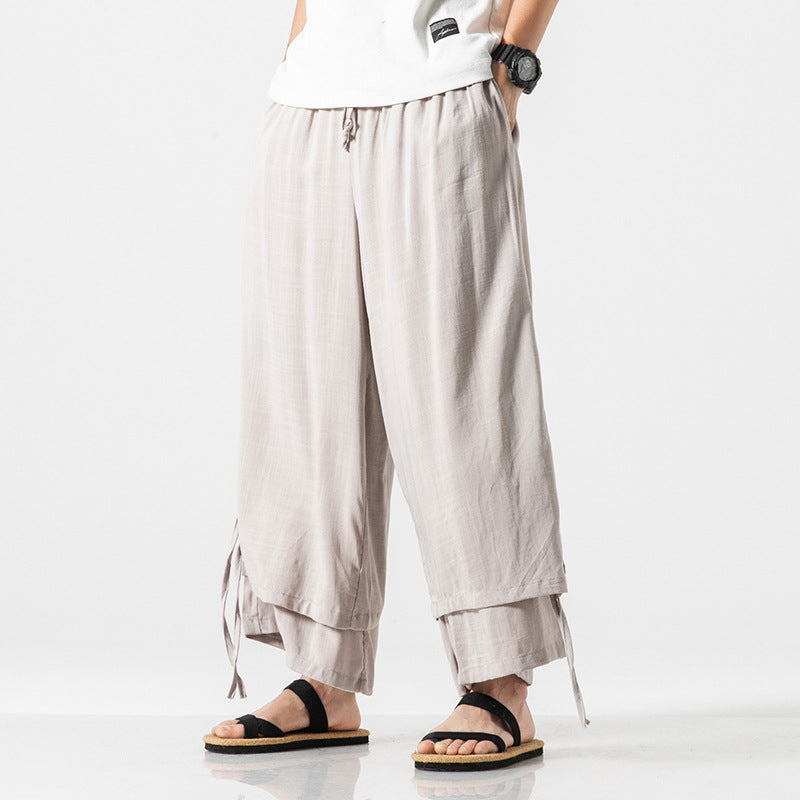 Japanese Style Cotton and Linen Side Strap Two-piece Culottes