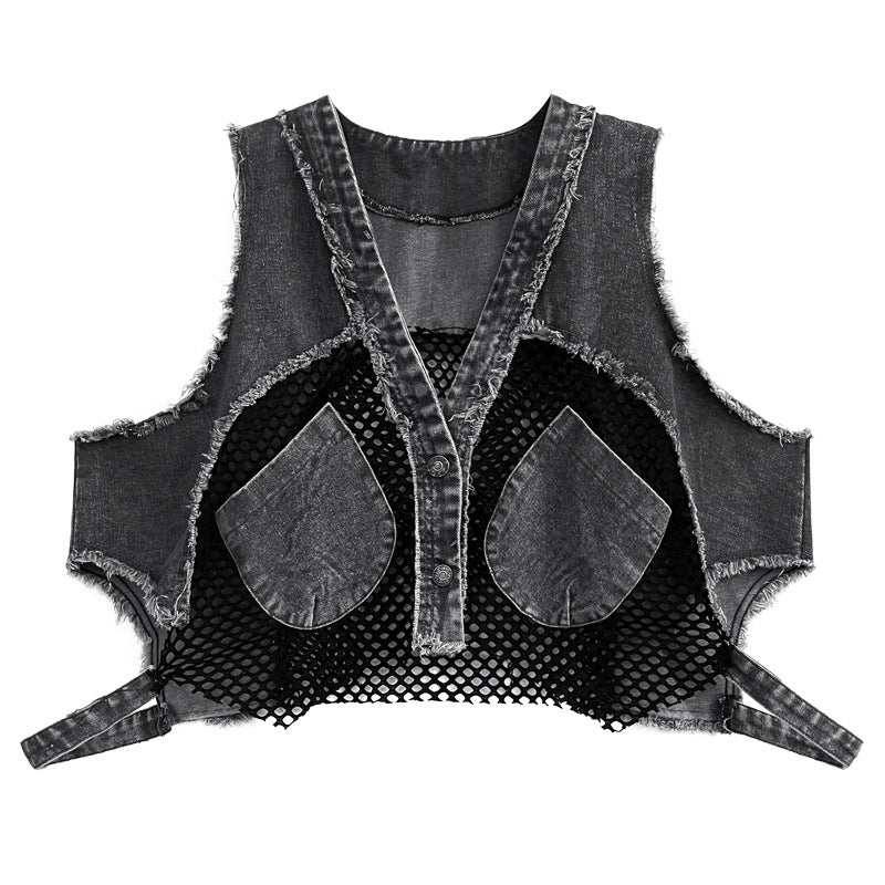 Mesh Short Denim Vest