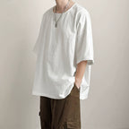 Japanese Loose Large Collar Cotton and Linen T-shirt