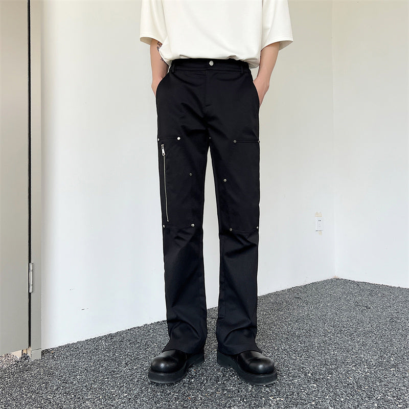 Vintage Rivet Cargo Zipper Casual Trousers