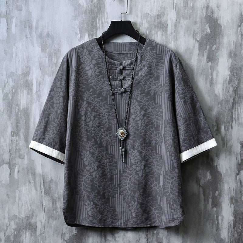 Round Neck Jacquard Short Sleeve Shirt