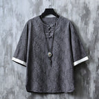 Round Neck Jacquard Short Sleeve Shirt
