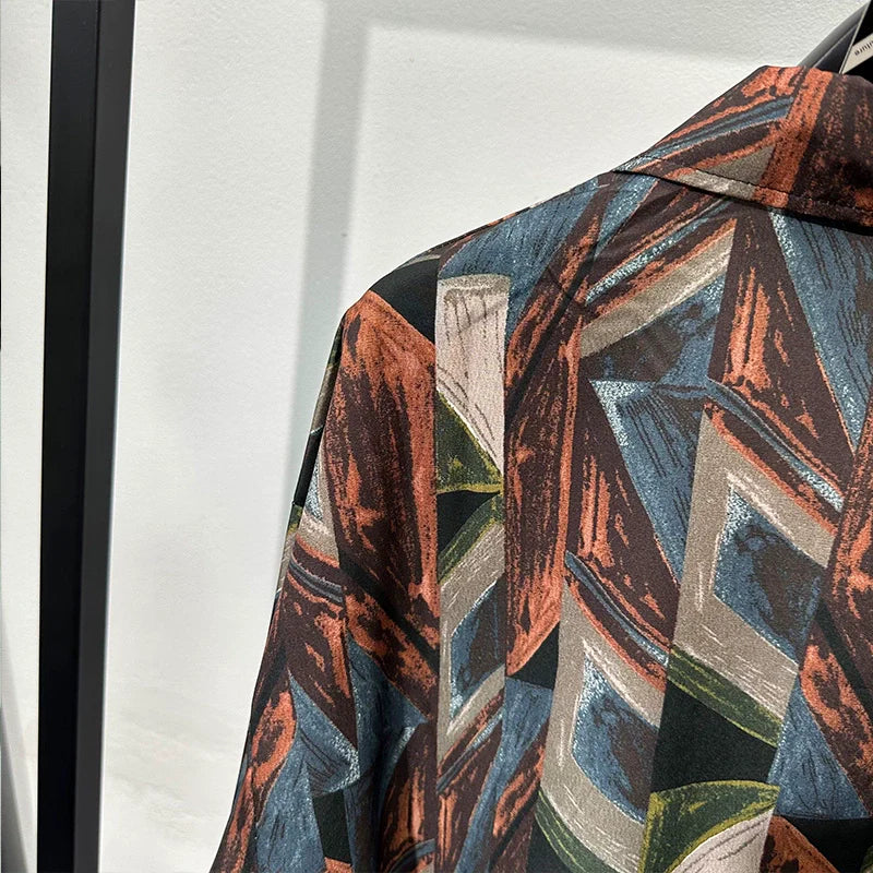 Retro Geometric Print Loose Long-sleeved Shirt