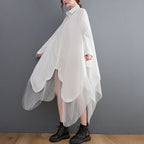 Loose Fake Two-piece Irregular Splicing Mesh Shirt Dress