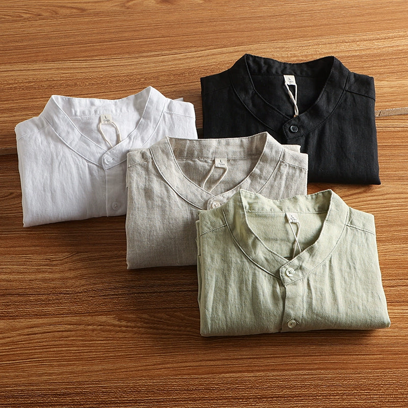 Linen Thin Retro Casual Stand Collar Shirt