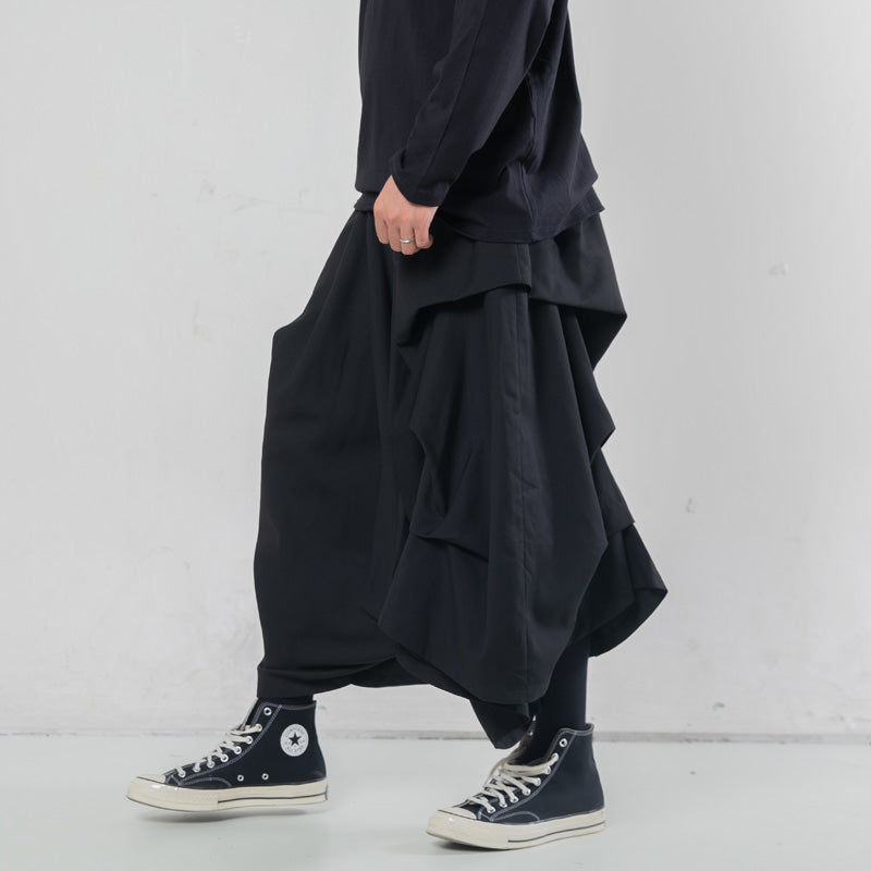 Multi-layered Pleated Cropped Wide-leg Pants Hakama