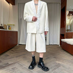 Lace Trim Blazer Casual Straight Wide-leg Shorts Two-piece Suit