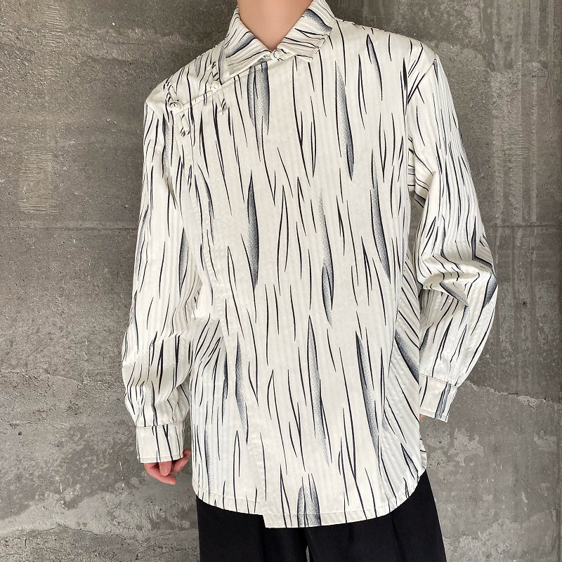 Textured Button Placket Long-sleeved Loose Shirt