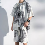 Summer Thin Ice Silk Drape Casual Shirt Loose Shorts Two-piece Set