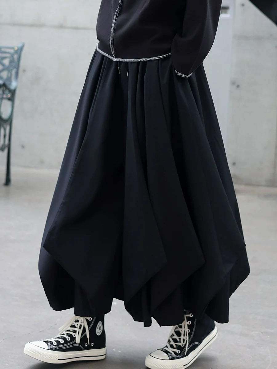 Loose Irregular Cropped Pants Hakama
