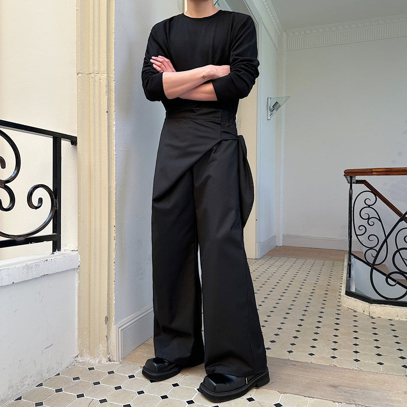 Waist tie Fake Two-piece Casual Straight Trousers