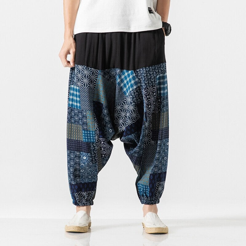 Japanese Cotton and Linen Casual Harem Lantern Crotch Pants