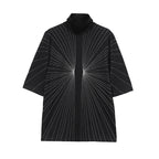 Ray Embroidery Loose Stand Collar Casual T-shirt