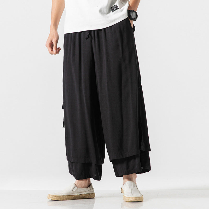 Japanese Style Cotton and Linen Side Strap Two-piece Culottes